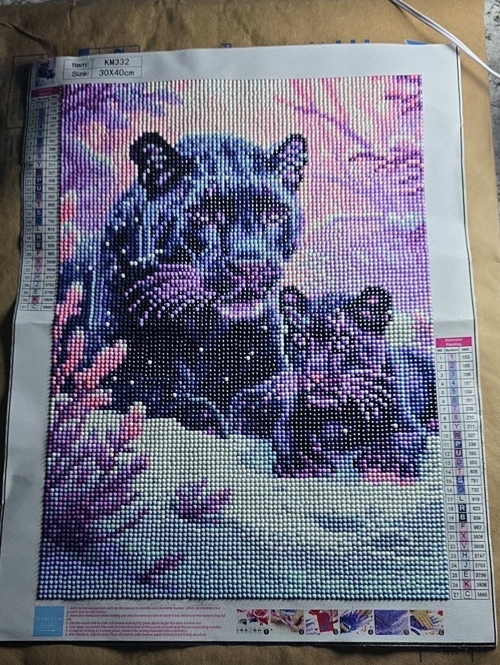 Diamond Painting Panel - Black Panther Cubs in Purple and Pink
